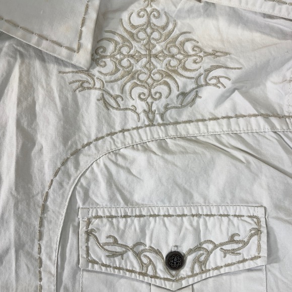 Lamasini Premium Dress Shirt Men XL White Embroidered Western Metal Button Up - Picture 10 of 14